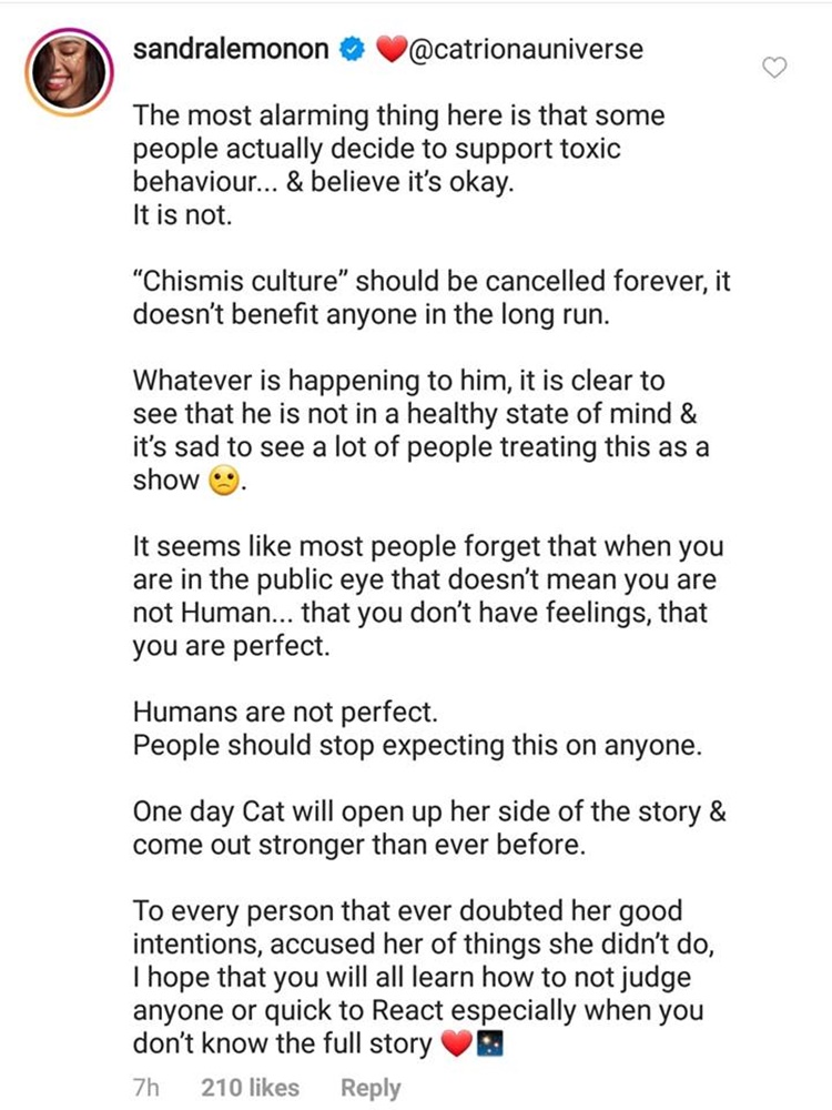 sandra lemonon comment catriona gray