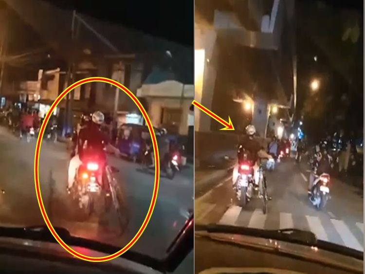 Motorist & Backrider Without Barrier Caught on Camera Carrying Bicycle