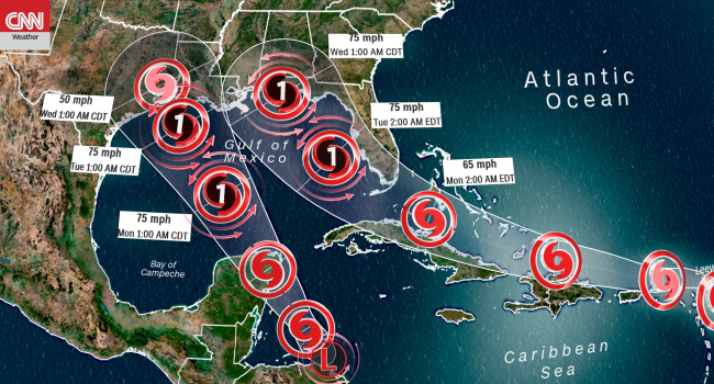 2 Hurricanes Same Place Same Time Forecasted Over Gulf Of Mexico