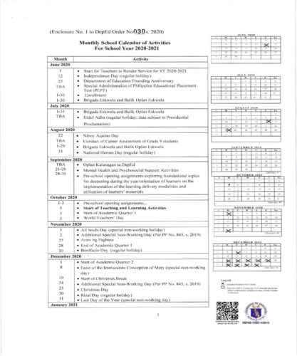Deped Releases Adjusted School Calendar For School Year 2020 2021 4577
