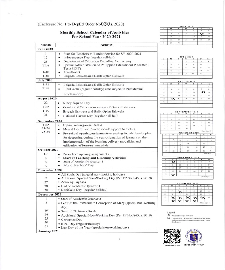 School Calendar 2025 Deped