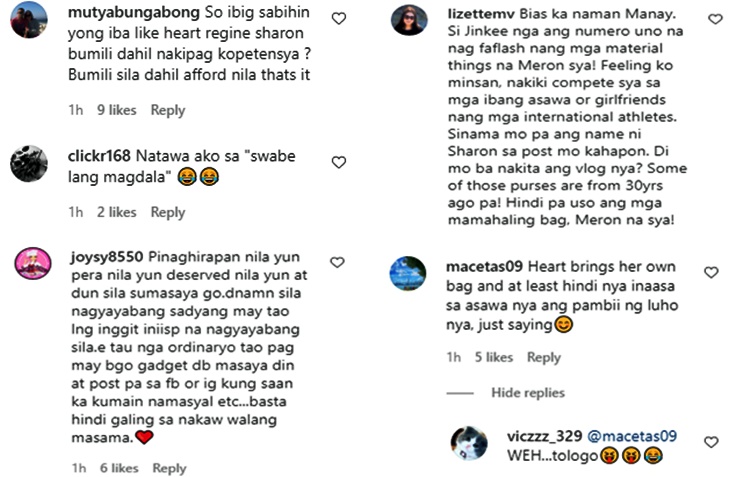 jinkee pacquiao luxury bags comments
