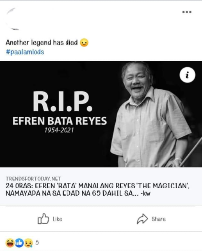 Efren Bata Reyes Death Hoax