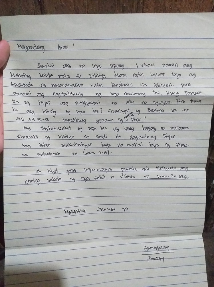 Food Panda Rider Left Letter w/ Encouraging Message for Its Customer