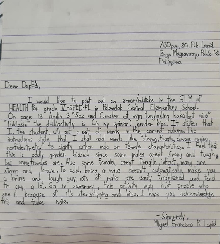 Grade 5 Student Earns Praises After Noticing ‘Gender Bias’ in Learning ...