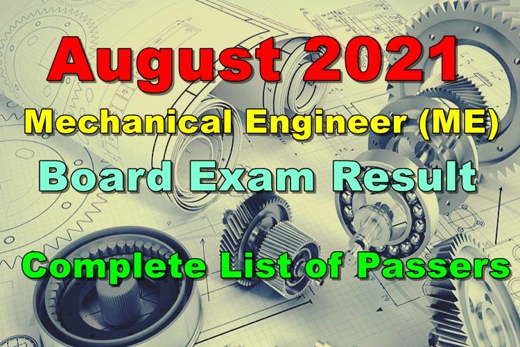 Mechanical Engineer Board Exam Result August 2021 (FULL RESULTS)