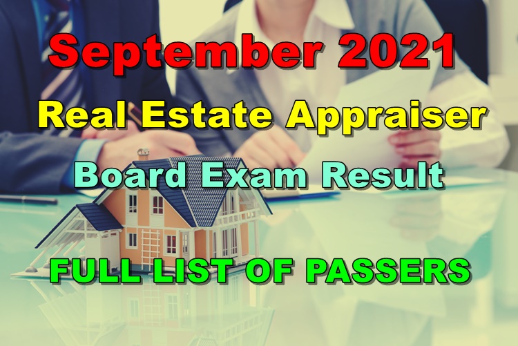 Real Estate Appraiser Board Exam Result September 2021 (FULL LIST)