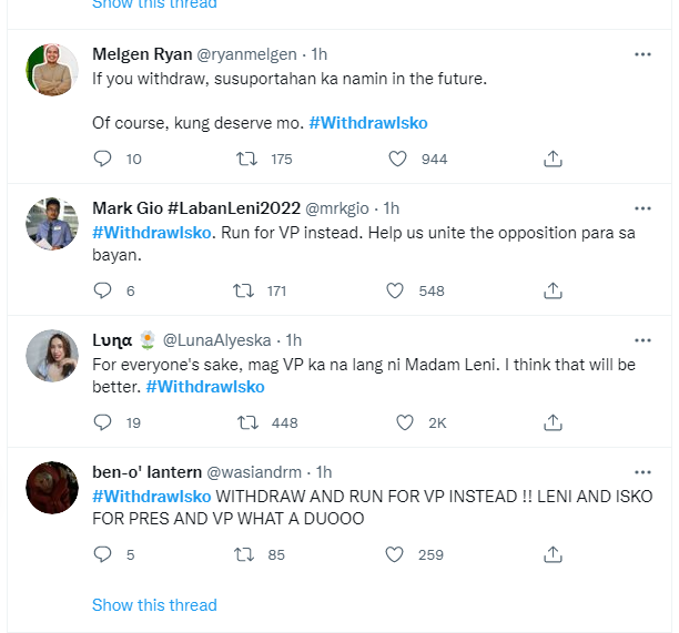 Withdraw Isko" Trending On Social Media After Robredo's Announcement