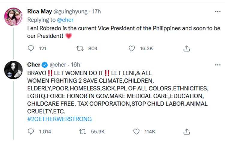 cher leni robredo tweet