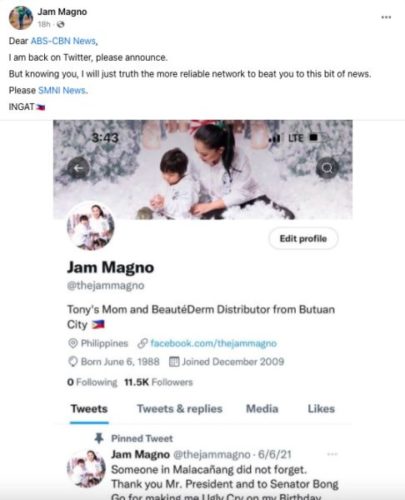 Jam Magno Returns to Twitter with a “Patutsada” to ABS-CBN Network