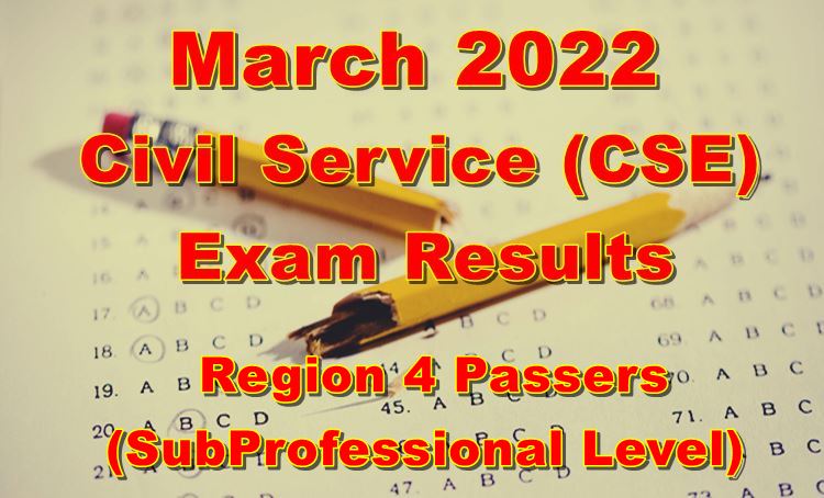 Civil Service Exam Result March 2022 – Region 4 Passers ...