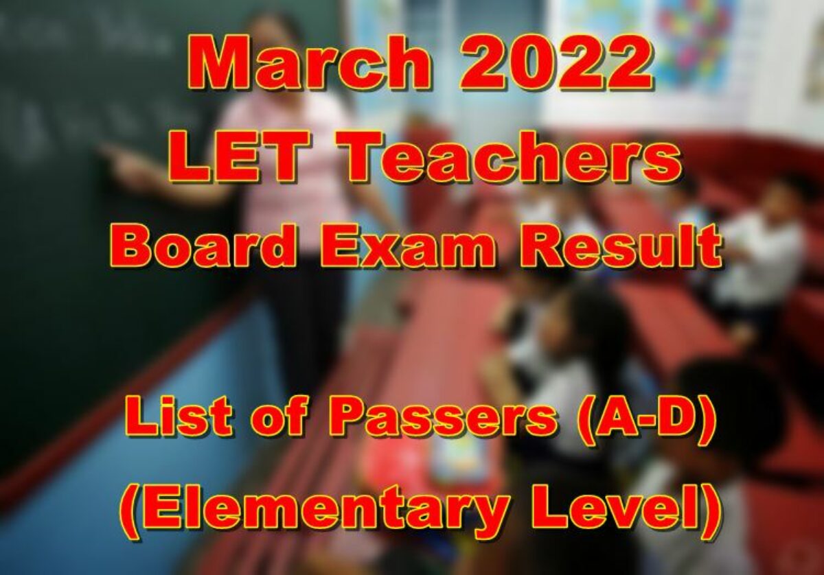 LET Board Exam Result March 2022 – A-D Passers (Elementary Level)