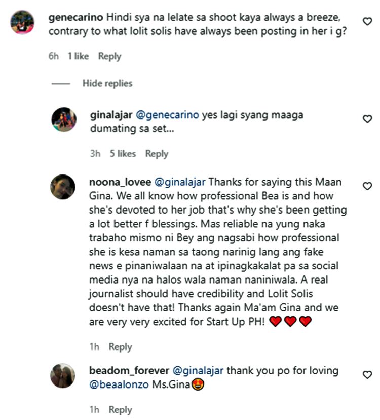gina alajar bea alonzo comments