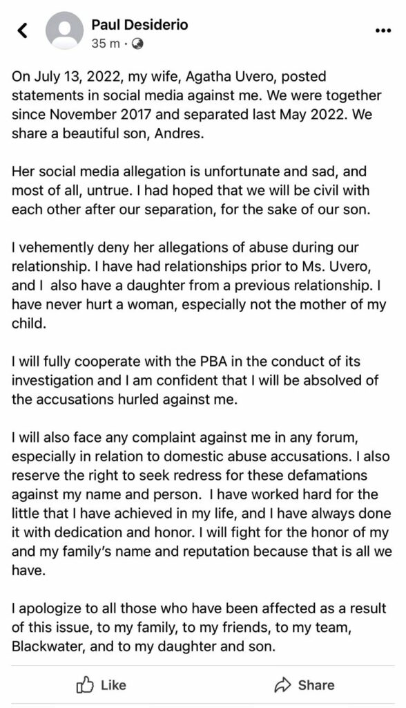 Paul Desiderio Statement