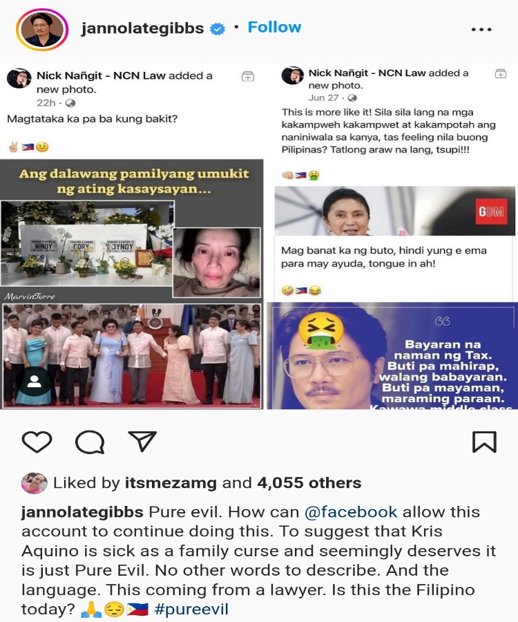 Aquino family Janno Gibbs post
