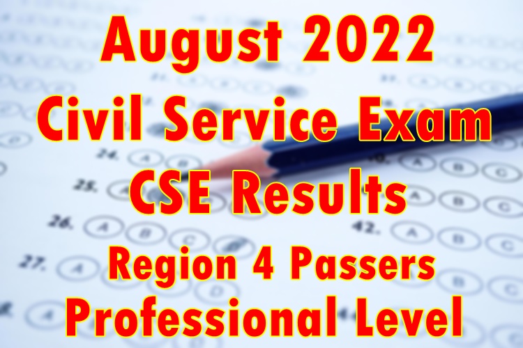 Civil Service Exam Result August 2022 Region 4 Passers (Professional