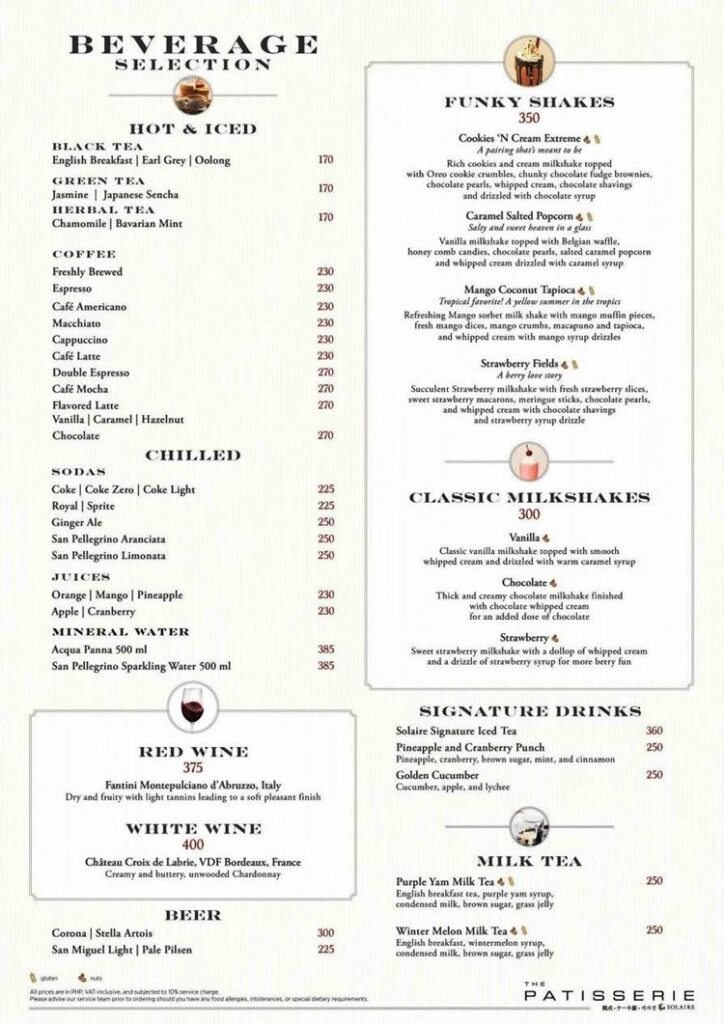 The Patisserie Menu