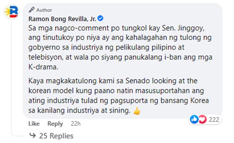bong revilla comment