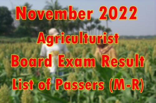 Agriculturist Board Exam Result