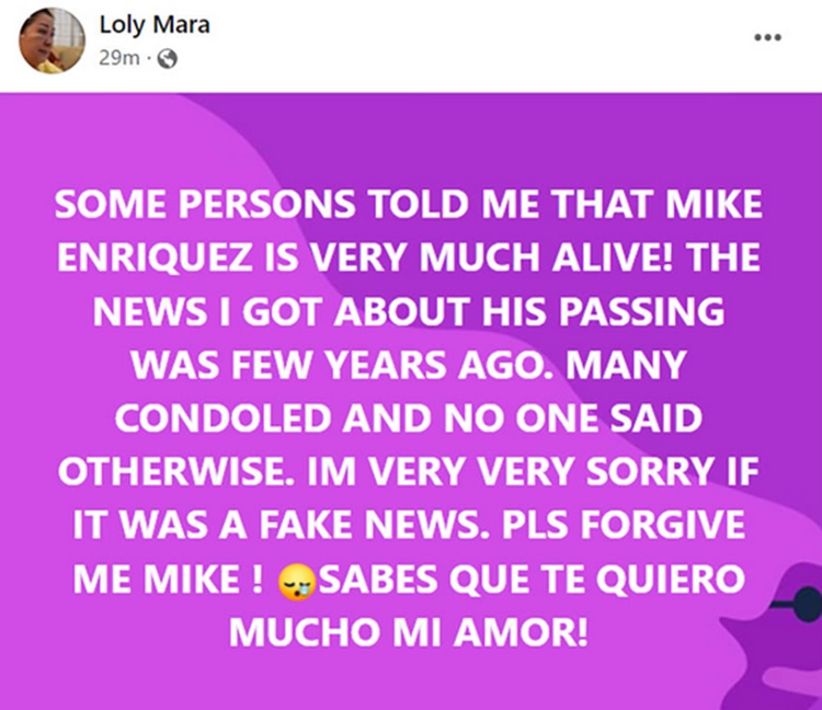 Loly Mara on Mike Enriquez Dead Rumor