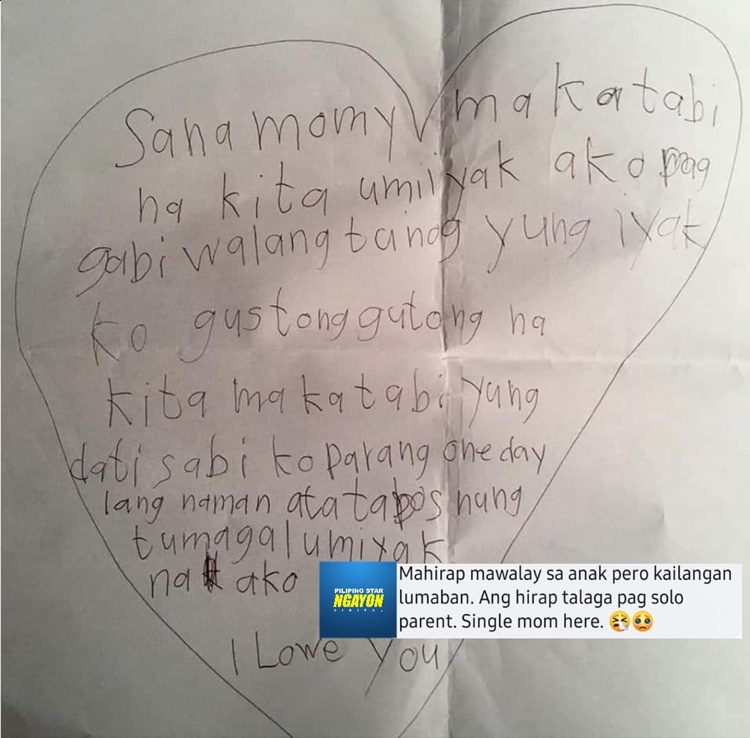 Single Mom Shares Child’s Heartbreaking Letter “Sana mommy makatabi na ...