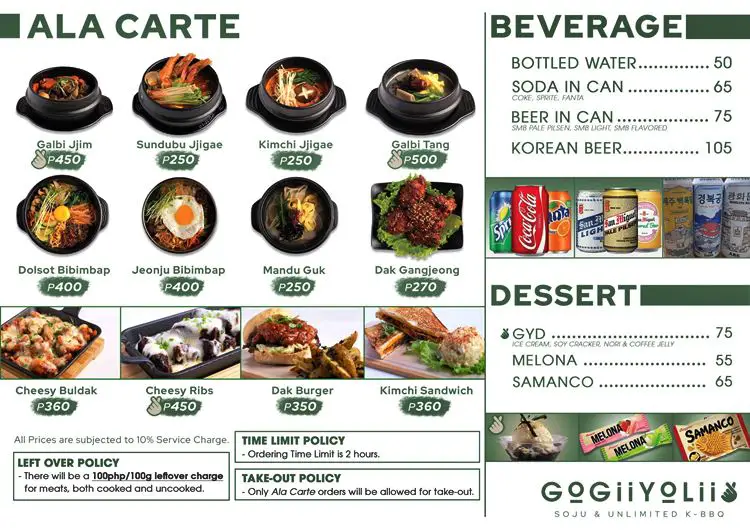 Gogii Yolii menu and prices for unlimited samgyup
