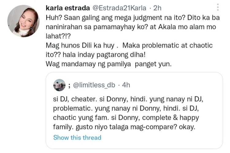 Karla Estrada On Basher Comparing Daniel Padilla To Donny Pangilinan