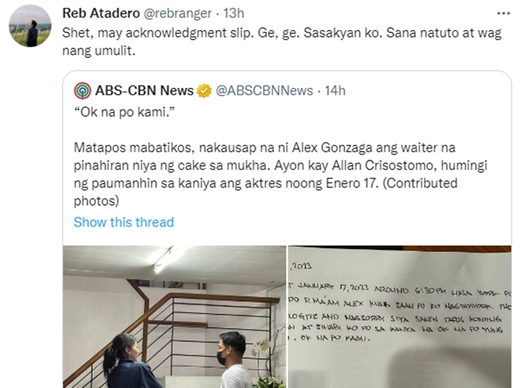 Allan Crisostomo Letter After Alex Gonzagas Apology Elicits Reactions 1910