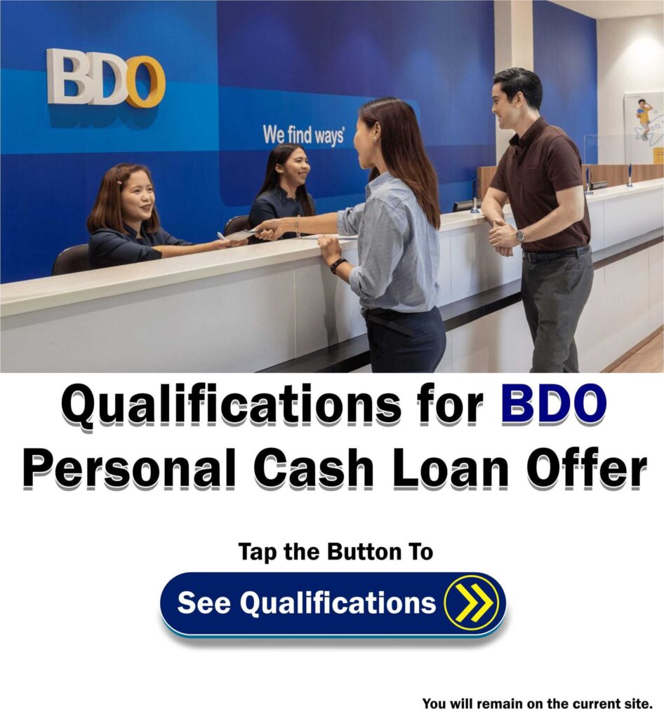 Qualifications for BDO Personal Cash Loan ads