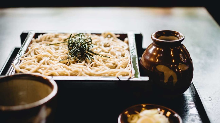 Eating soba noodles