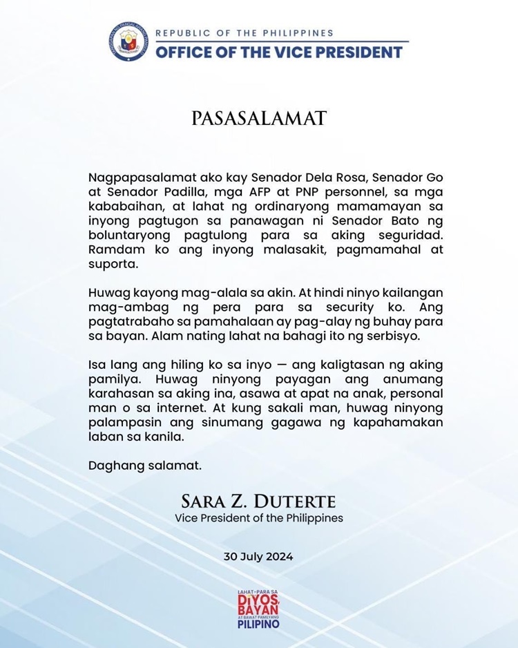 Sara Duterte Statement