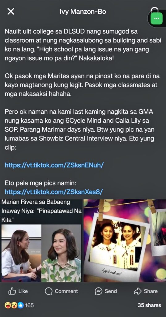 marian rivera classmate post a