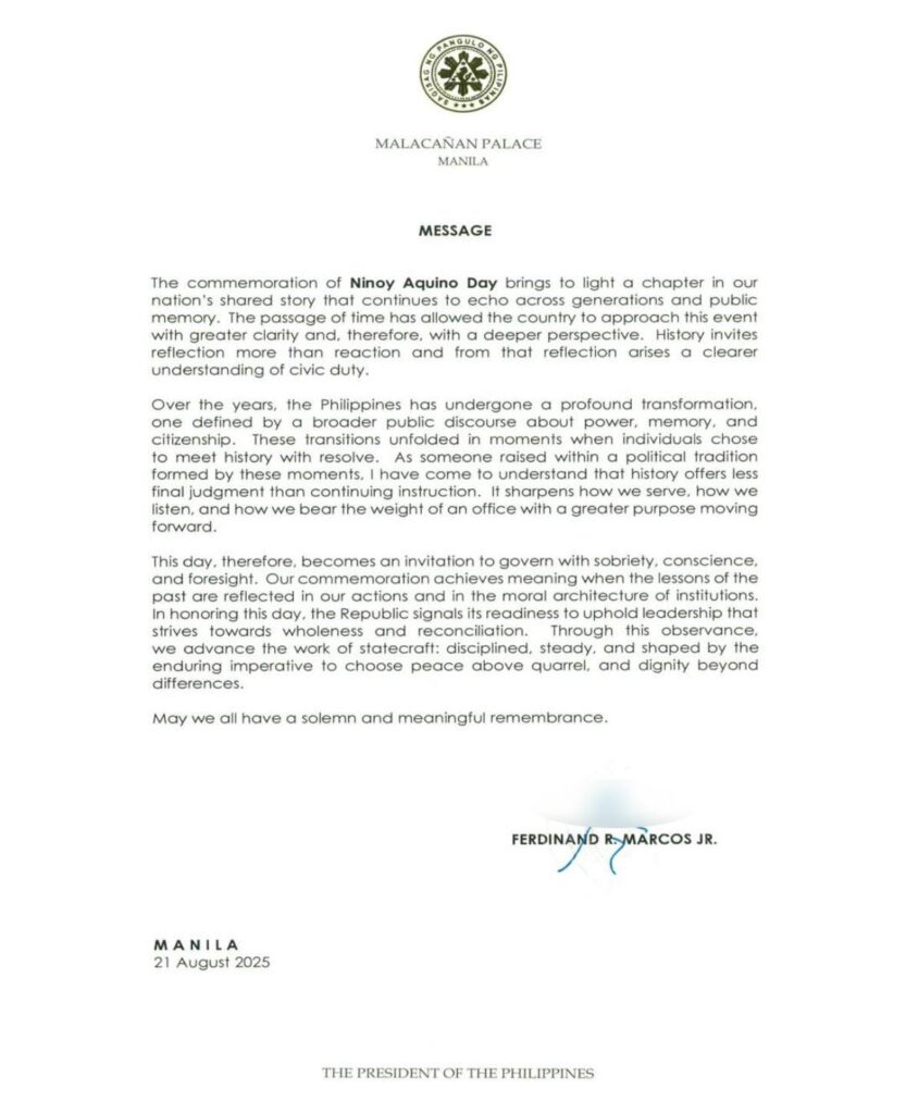 Bongbong Marcos Message Ninoy Aquino Day