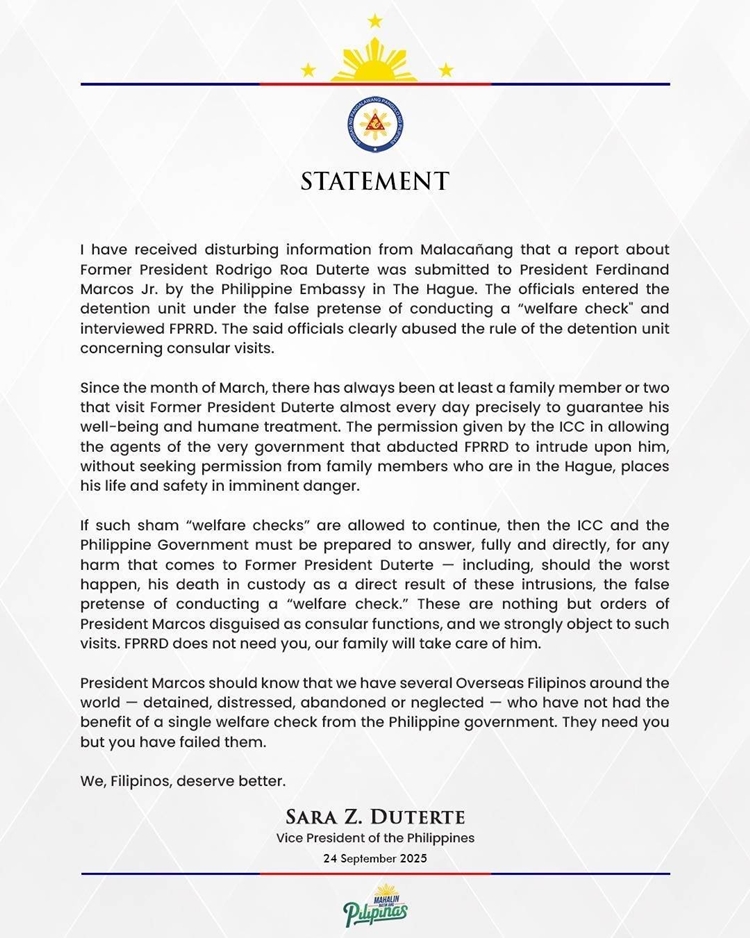 Sara Duterte Statement Dad Rodrigo