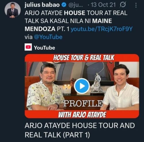 Arjo Atayde House Tour Vlog On Julius Babao's YouTube Channel Is Now ...
