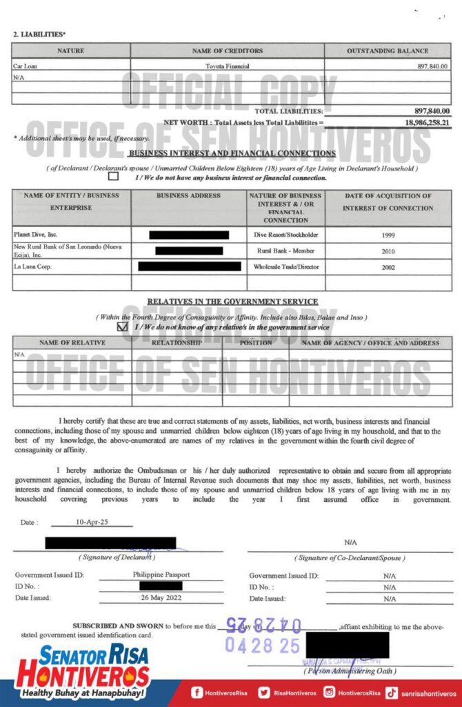 Risa Hontiveros SALN