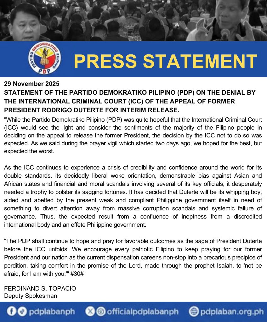 Duterte's Political Party PDP Statement