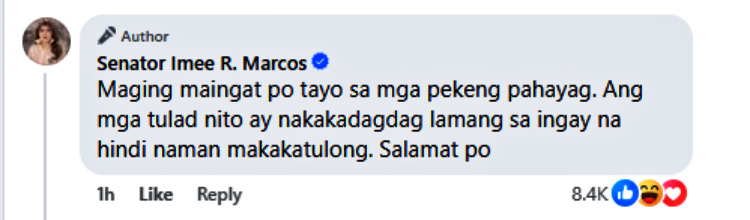 imee marcos comment