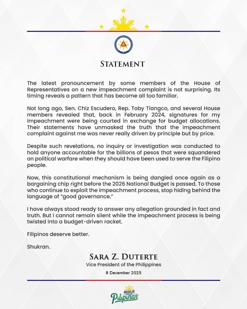 Sara Duterte Statement