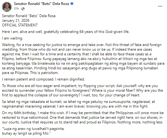 Bato dela Rosa Statement