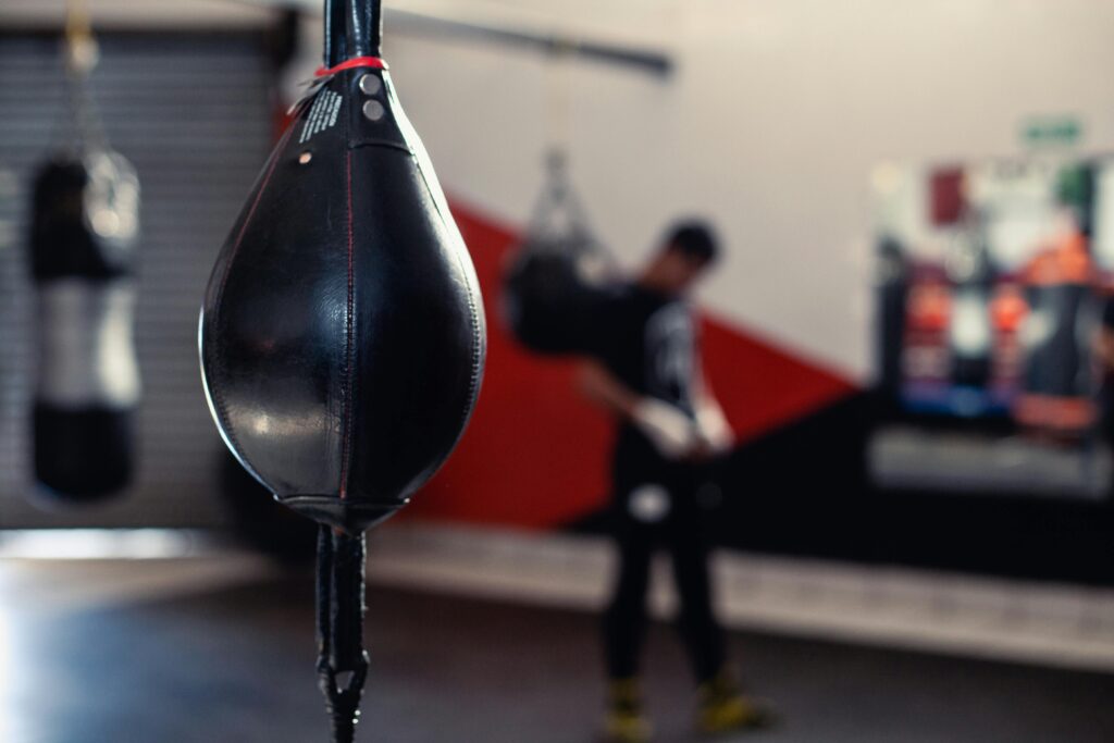 Boxing speed bag in training gym