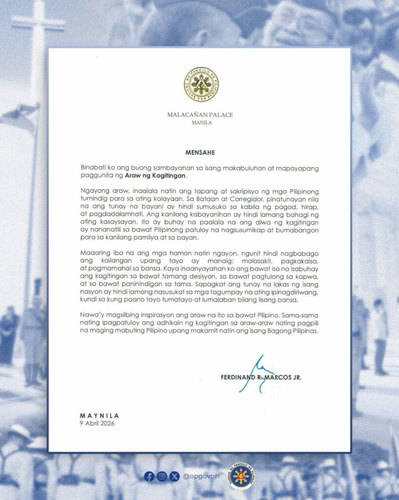 Ferdinand Marcos Jr. Araw ng Kagitingan Message