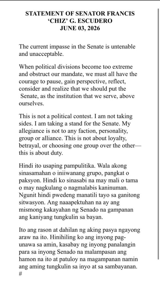 Chiz Escudero Statement