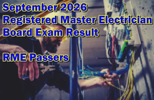Registered Master Electrician Board Exam Result September 2026