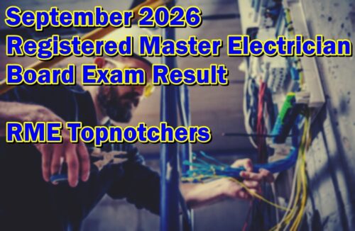 Registered Master Electrician Board Exam Result September 2026